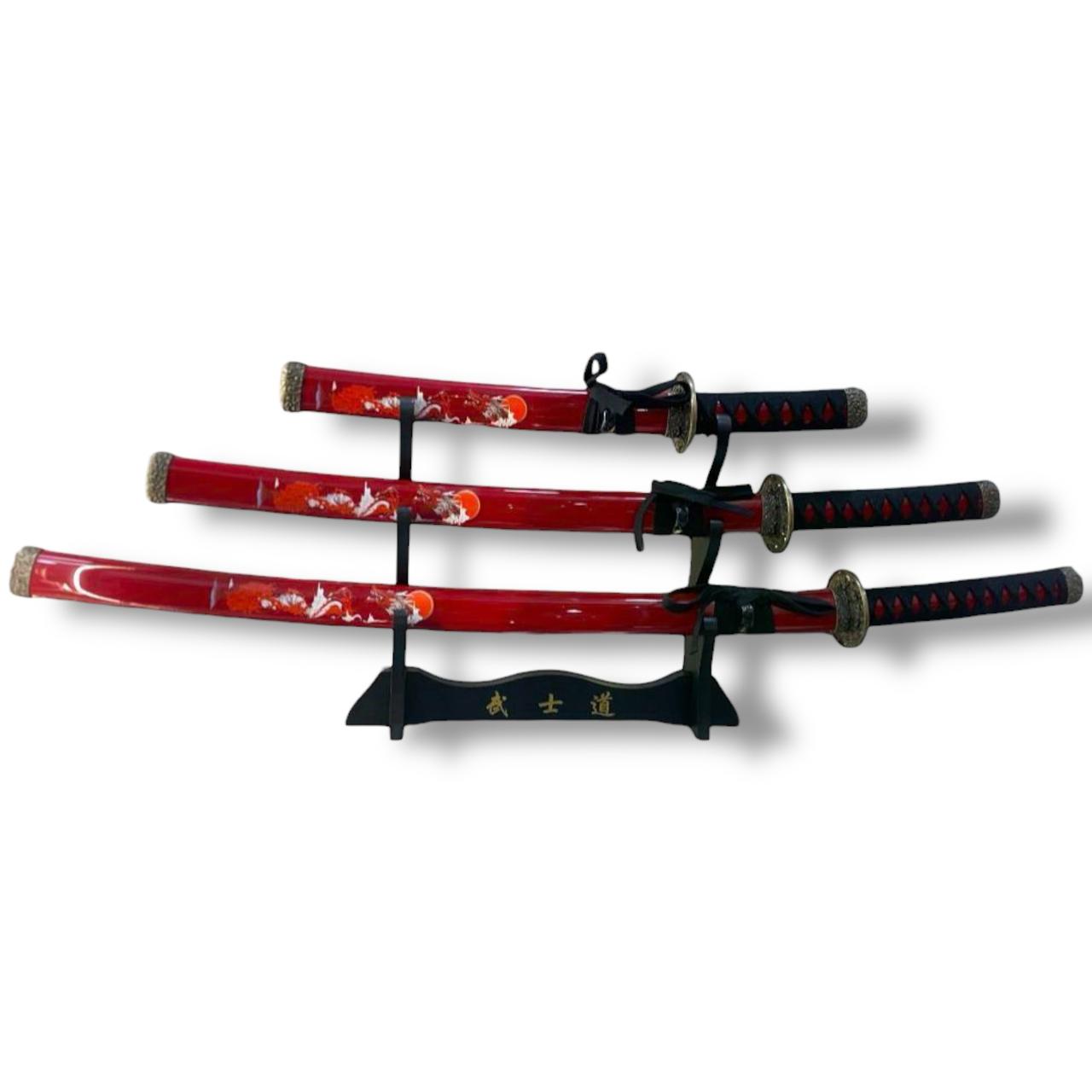 Set de 3 katanas ornamentales (Rojo)