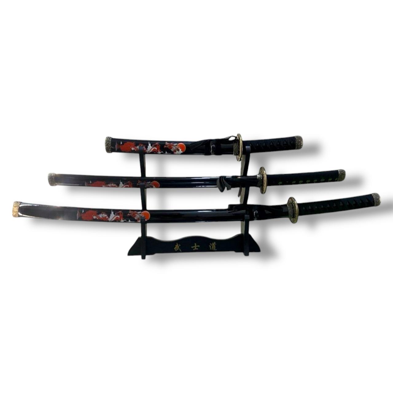 Set de 3 katanas ornamentales (negro)