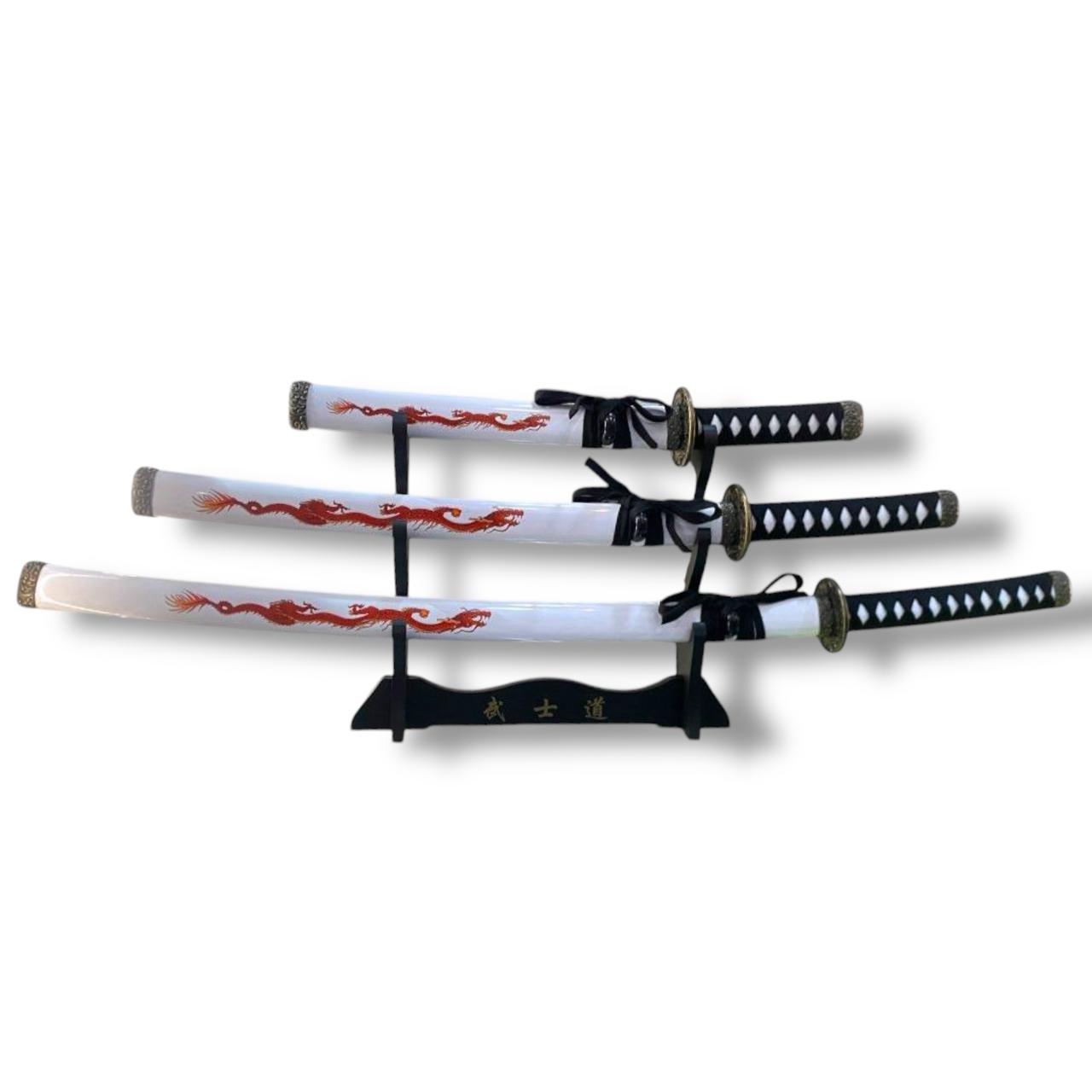Set de 3 katanas ornamentales (blanco)