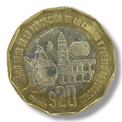 Moneda de 20 pesos puerto de Veracruz