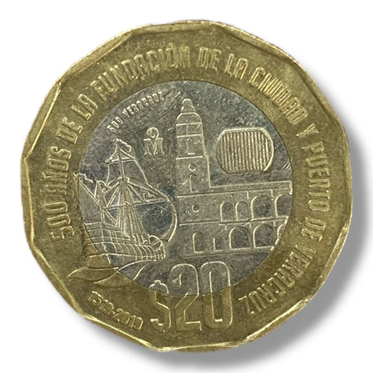 Moneda de 20 pesos puerto de Veracruz