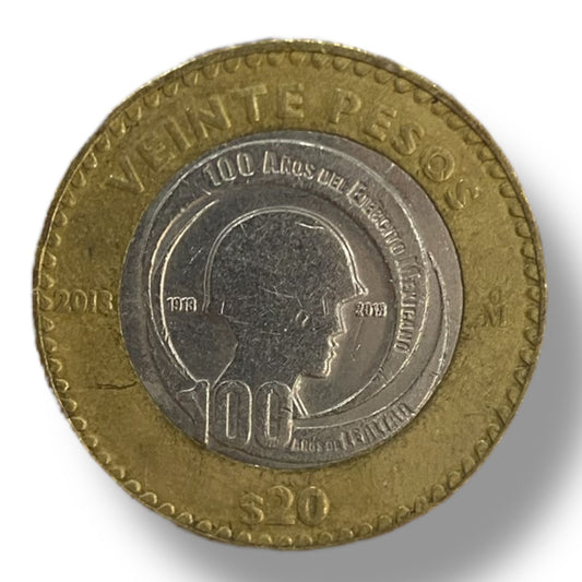 Moneda de 20 pesos 100 años del ejercito Mexicano