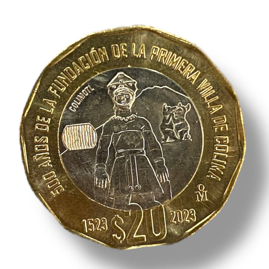 Moneda de 20 pesos 500 años de la fundacion de la primera villa de colima