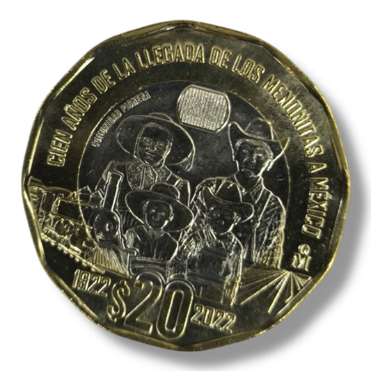 Moneda 20 pesos llegada de los menonitas